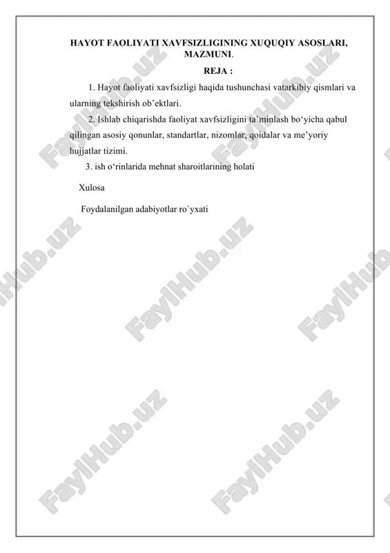 hayot faoliyati xavfsizligi — DOCX