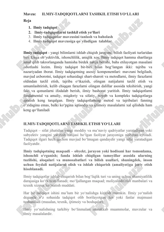 ilmiy-tadqiqotlarni tashkil etish yo‘llari — DOCX