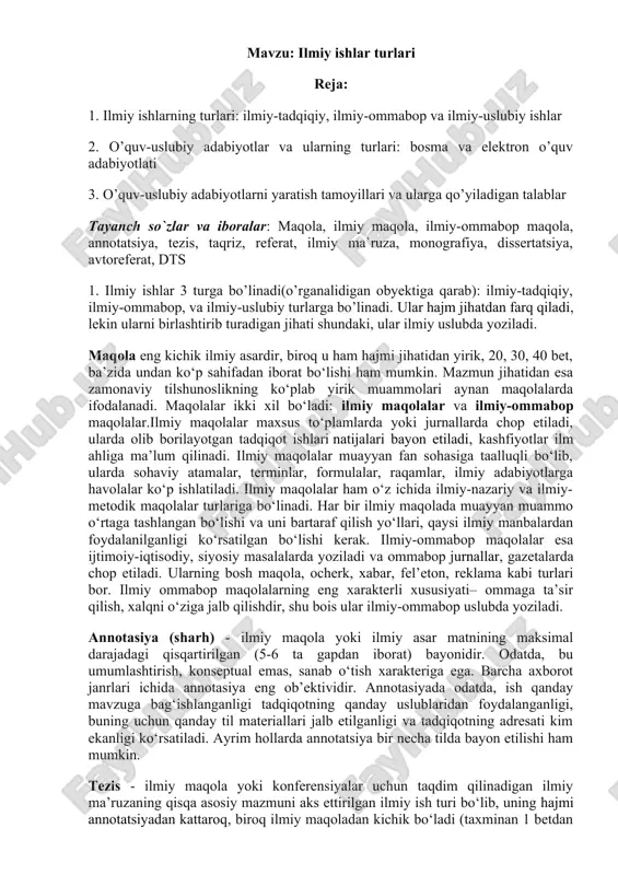 ilmiy ishlar turlari — DOCX