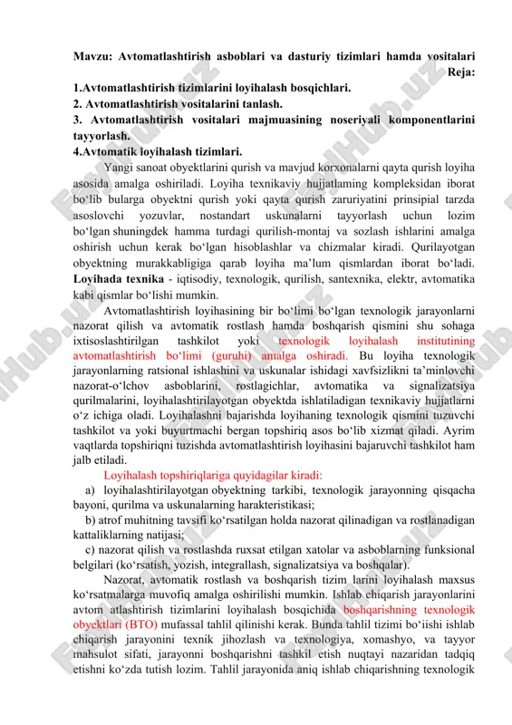 avtomatlashtirish asboblari va dasturiy tizimlari — DOCX