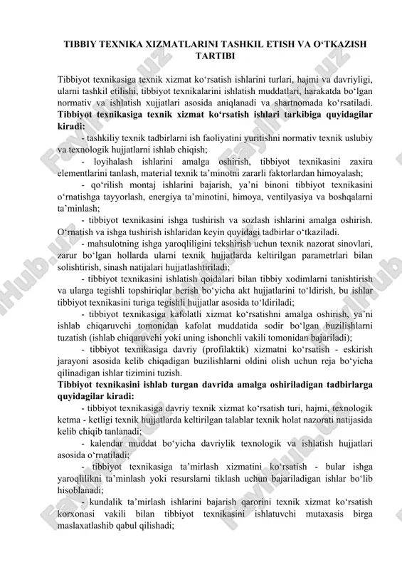 tibbiy texnika xizmatlarini tashkil etish va o‘tkazish tartibi — DOCX