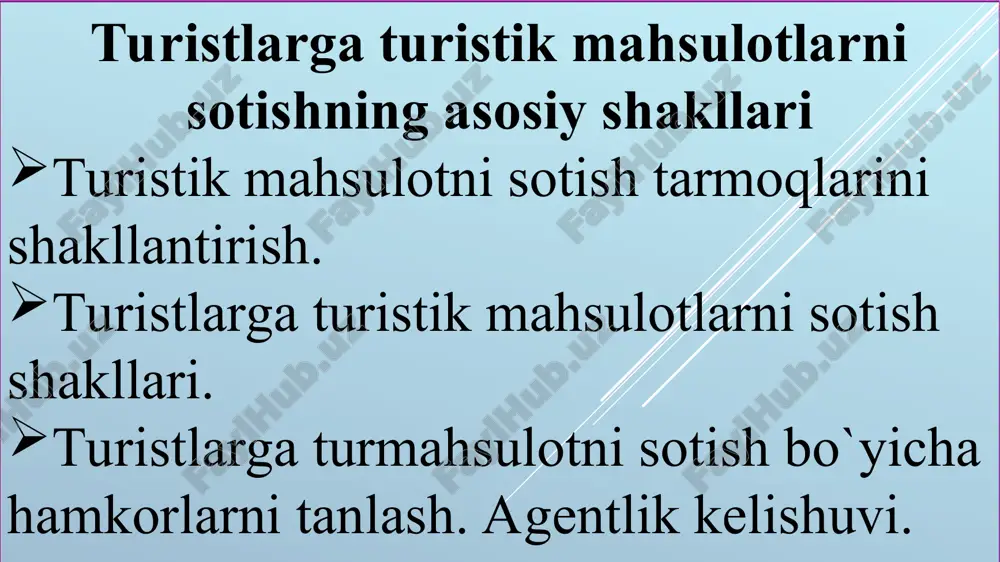 turistik mahsulotlarni sotishning asosiy shakllari — PPT