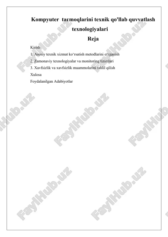 kompyuter ta'limotlarini texnik qo'llab quvvatlash texnologiyalari — DOCX