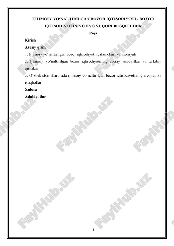 ijtimoiy yoʻnaltirilgan bozor iqtisodiyoti — DOCX