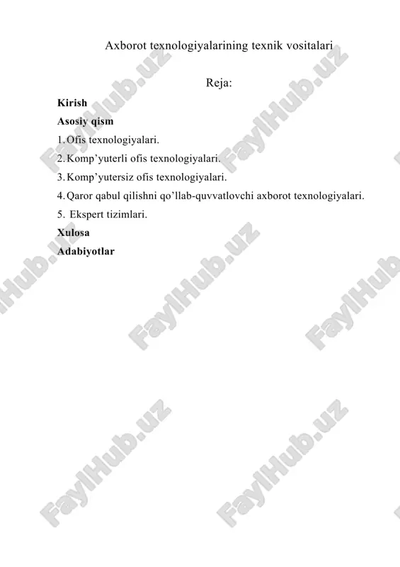 axborot texnologiyalarining texnik vositalari — DOCX