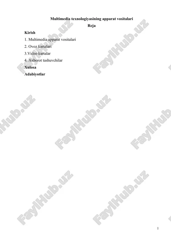 multimedia texnologiyasining apparat vositalari — DOCX