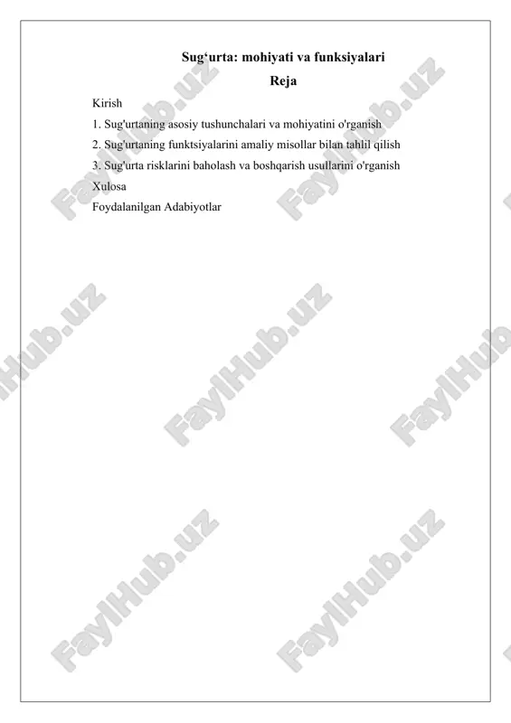 sug‘urta: mohiyati va funksiyalari — DOCX