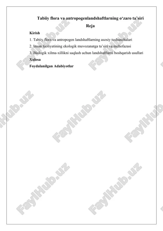 tabiiy flora va antropogen landshaftlarning o‘zaro ta’siri — DOCX