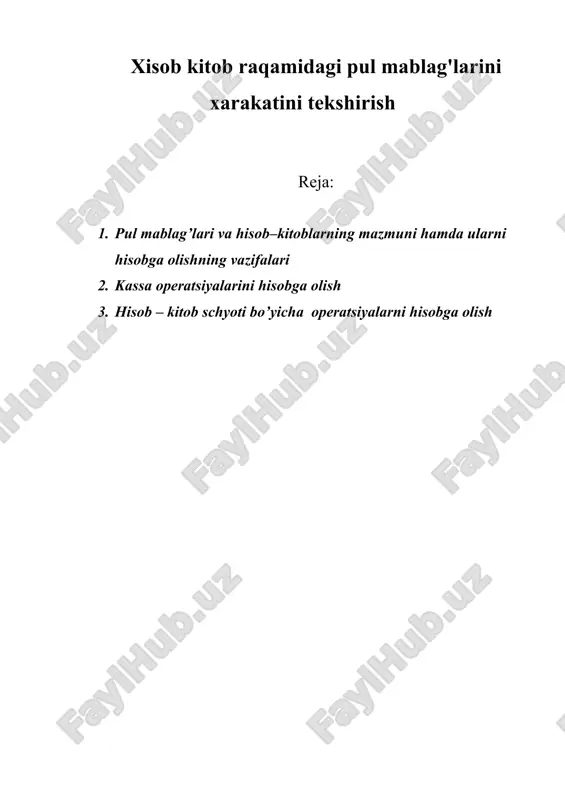 pul mablag'larini xarakatini tekshirish — DOCX