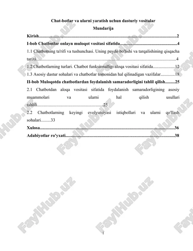 chat-botlar va ularni yaratish uchun dasturiy vositalar — DOCX