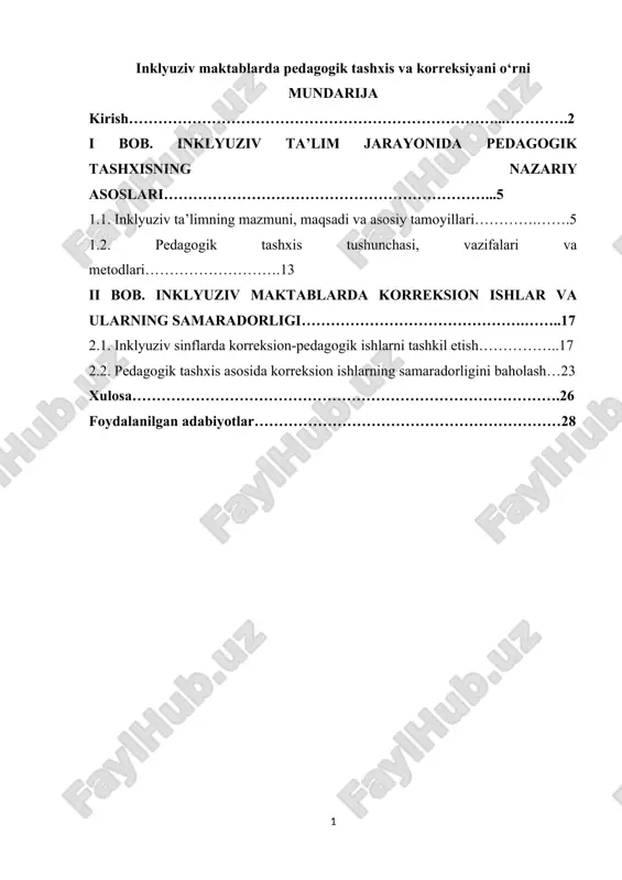 inklyuziv maktablarda pedagogik tashxis va korreksiyani o‘rni — DOCX