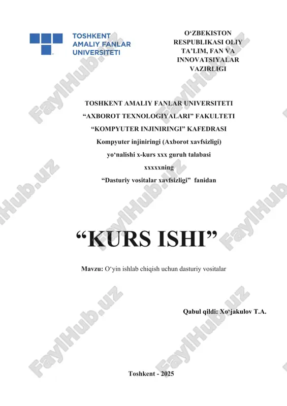 o‘yin ishlab chiqish uchun dasturiy vositalar — DOCX