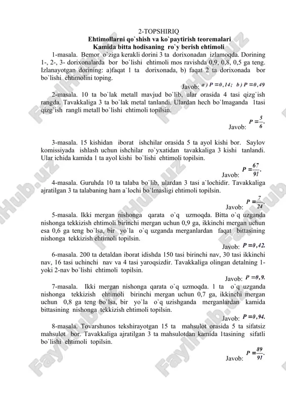 ehtimollarni qo`shish va ko`paytirish teoremalari — DOCX