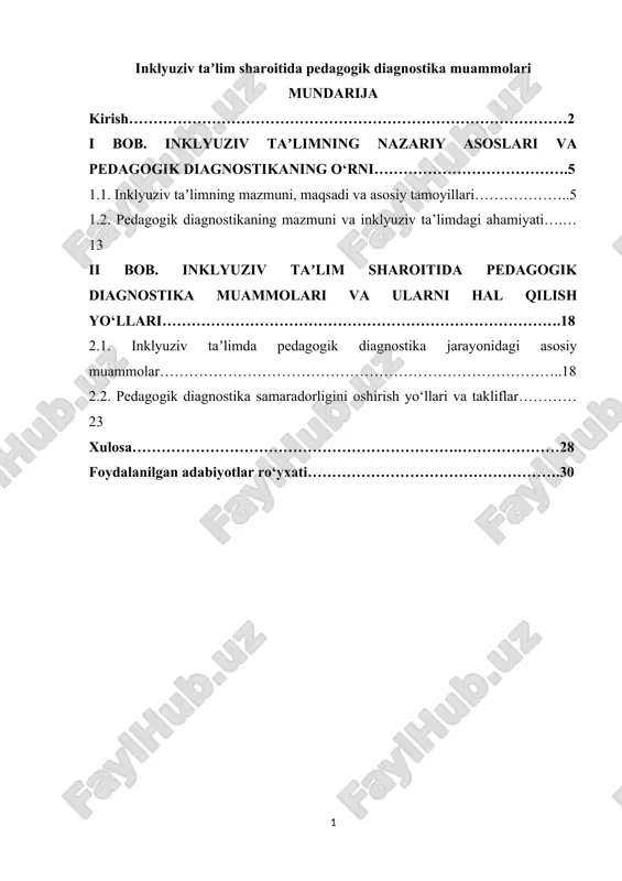 inklyuziv taʼlim sharoitida pedagogik diagnostika muammolari — DOCX