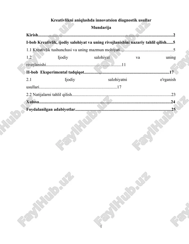 kreativlikni aniqlashda innovatsion diagnostik usullar — DOCX