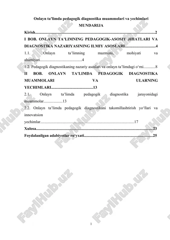 onlayn ta'limda pedagogik diagnostika muammolari va yechimlari — DOCX