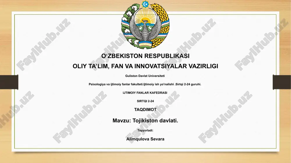 tojikiston davlati — PPTX
