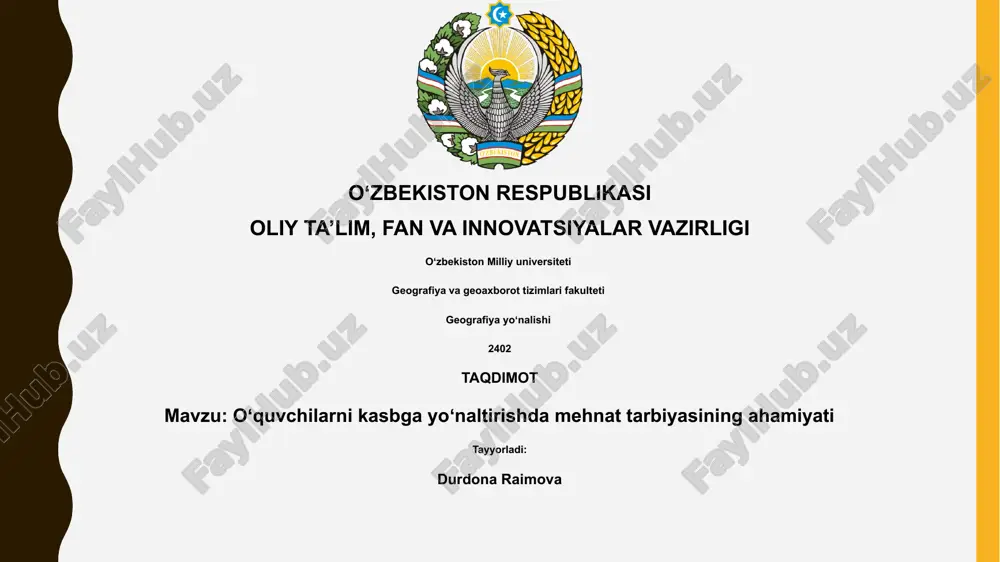 oʻquvchilarni kasbga yoʻnaltirishda mehnat tarbiyasining ahamiyati — PPTX