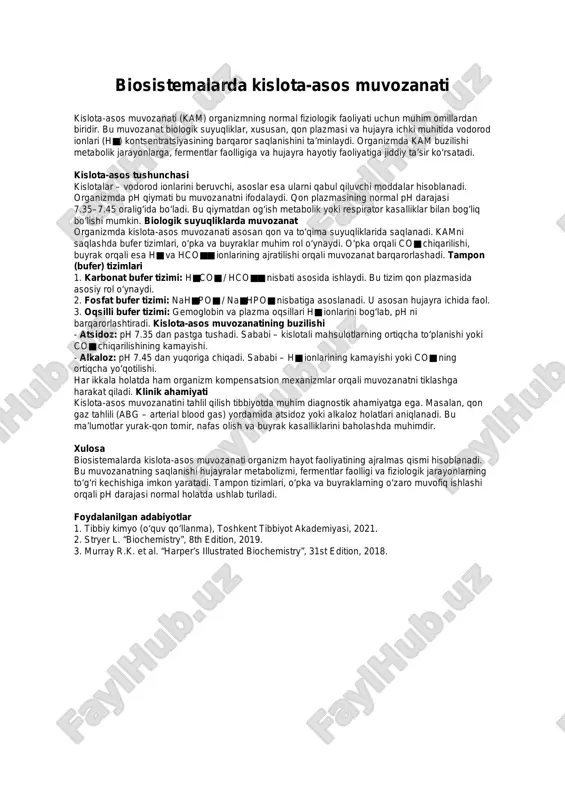 biosistemalarda kislota-asos muvozanati — PDF