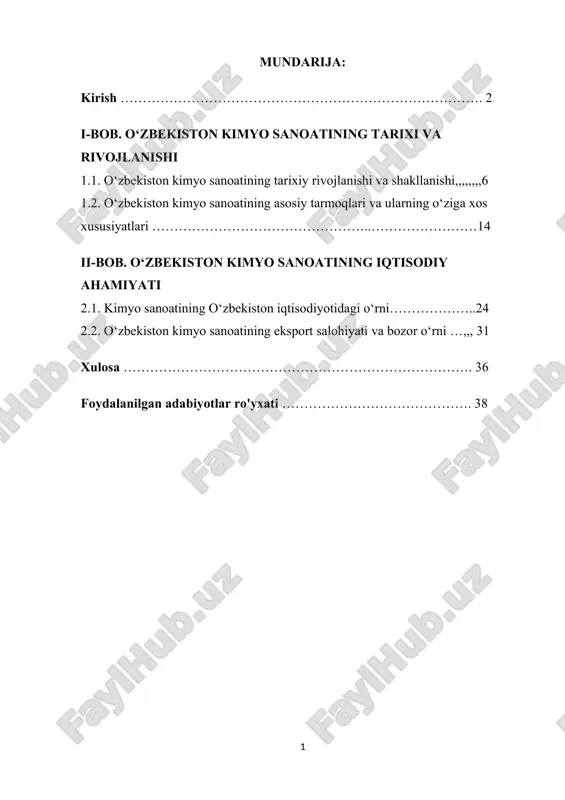 o‘zbekiston kimyo sanoatining tarixi va rivojlanishi — DOCX