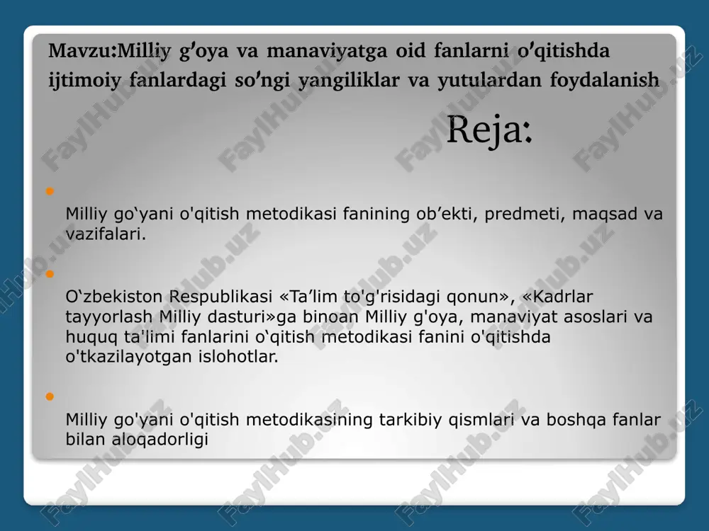milliyg’oya va manaviyatga oid fanlarni o’qitish — PPTX