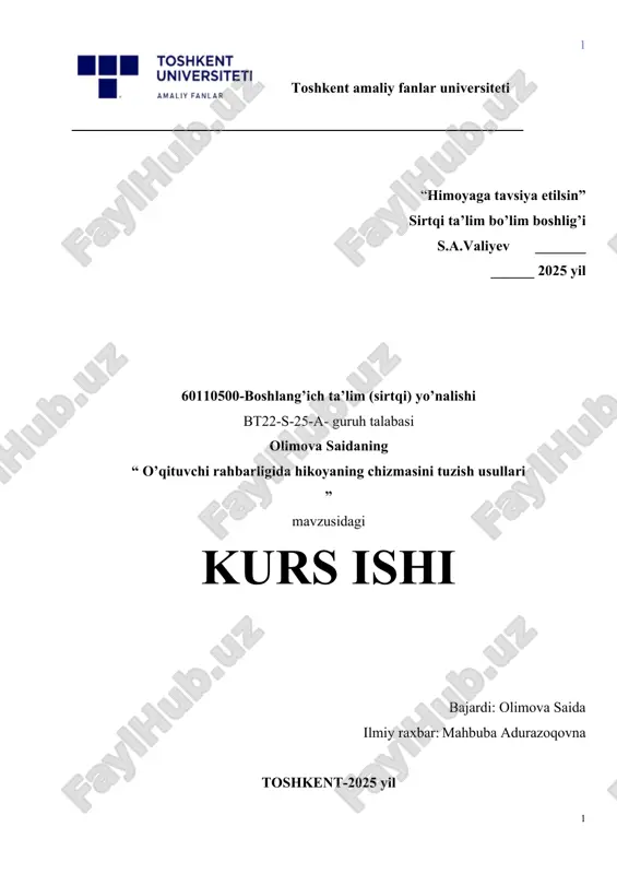 o’qituvchi rahbarligida hikoyaning chizmasini tuzish usullari. — DOCX