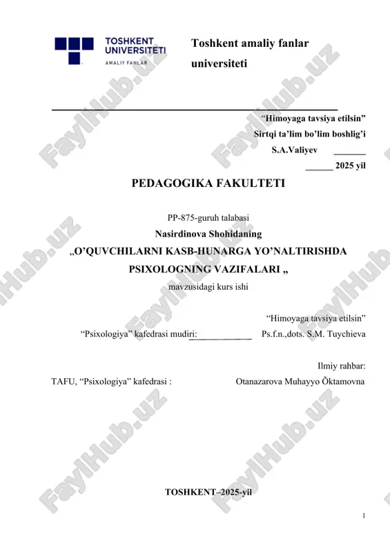 o’quvchilarni kasb-hunarga yo’naltirishda psixologning vazifalari — DOCX