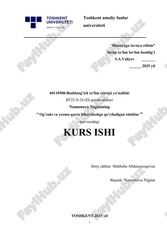 og’zaki va yozma qayta hikoyalashga qo’yiladigan talablar . — DOCX