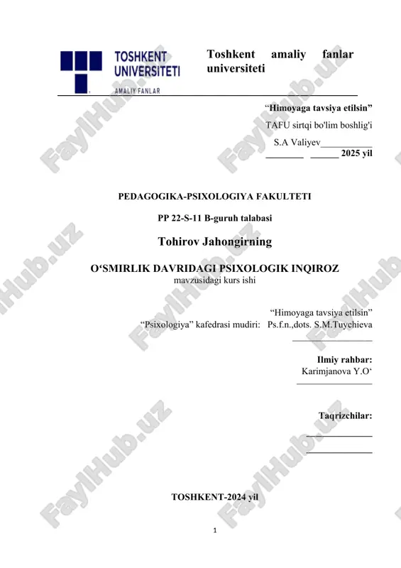 o’smirlik davridagi psixologik inqiroz. — DOCX