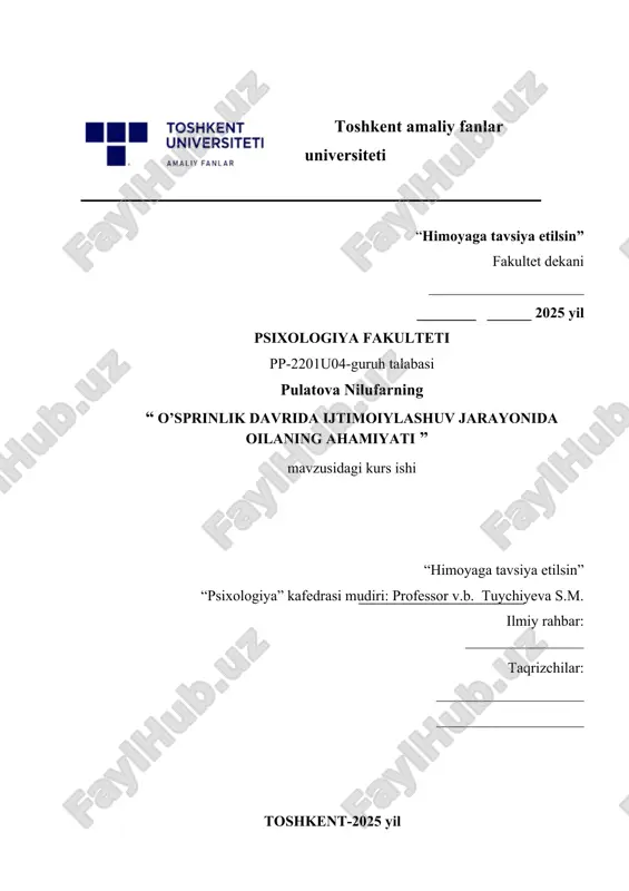 o’sprinlik davrida ijtimoiylashuv jarayonida oilaning ahamiyati — DOCX
