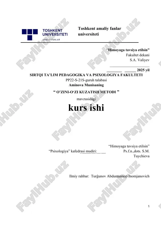 o’zini-o‘zi kuzatish metodi . — DOCX