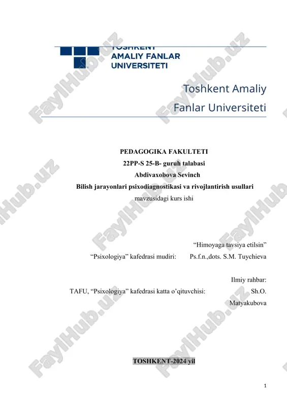 o'quvchilarda bilish jarayonlari diagnostikasi. — DOCX