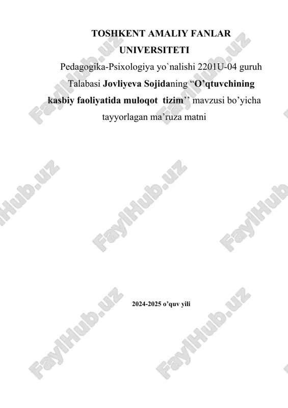 o'qituvchining kasbiy faoliyatida muloqot tizimi — DOCX