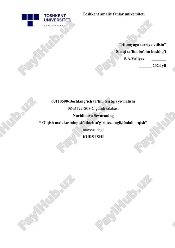 o'qish malakasining sifatlari to'g'ri tez ongli ifodali o'qish. — DOCX