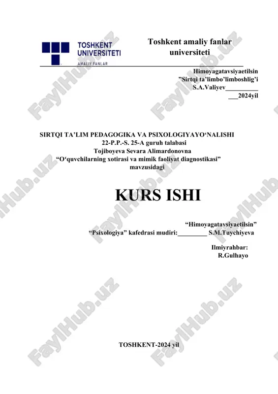 oʻquvchilarning xotirasi va mimik faoliyat diagnostikasi — DOCX