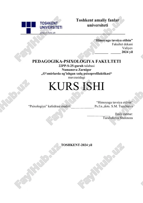 o'smirlarda og'ishgan xulq psixoprofilaktikasi — DOCX