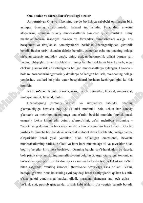 ota-onalar va farzandlar o’rtasidagi nizolar — DOCX