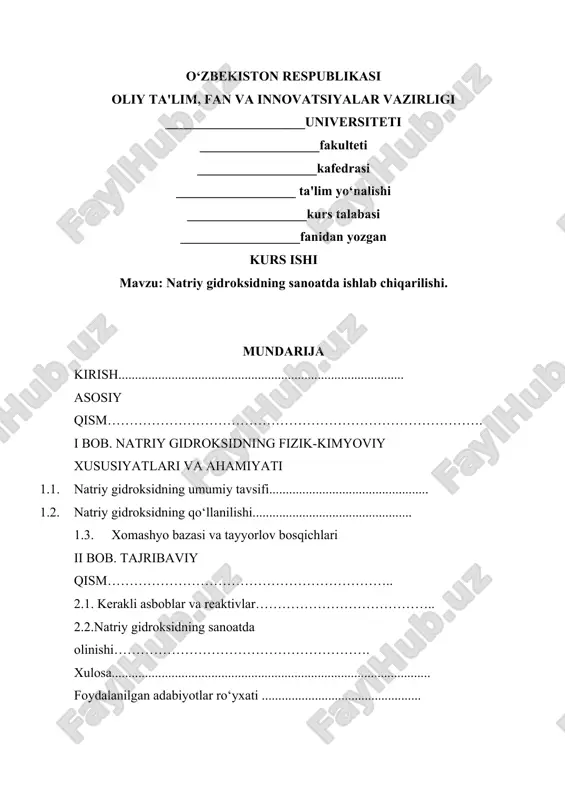 natriy gidroksidning sanoatda ishlab chiqarilishi — DOCX