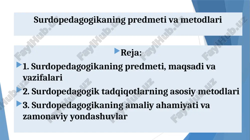 surdopedagogikaning predmeti va metodlari — PPTX
