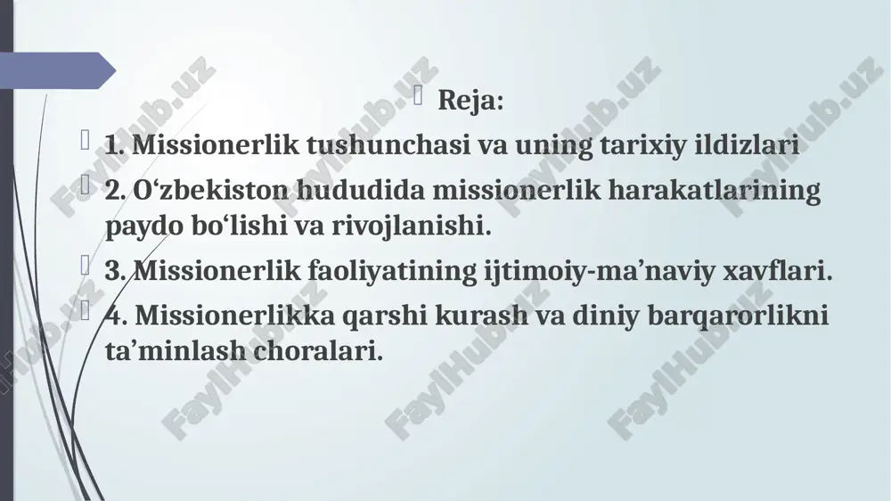 o‘zbekistonda faoliyati kuzatilgan missionerlik harakatlari — PPTX