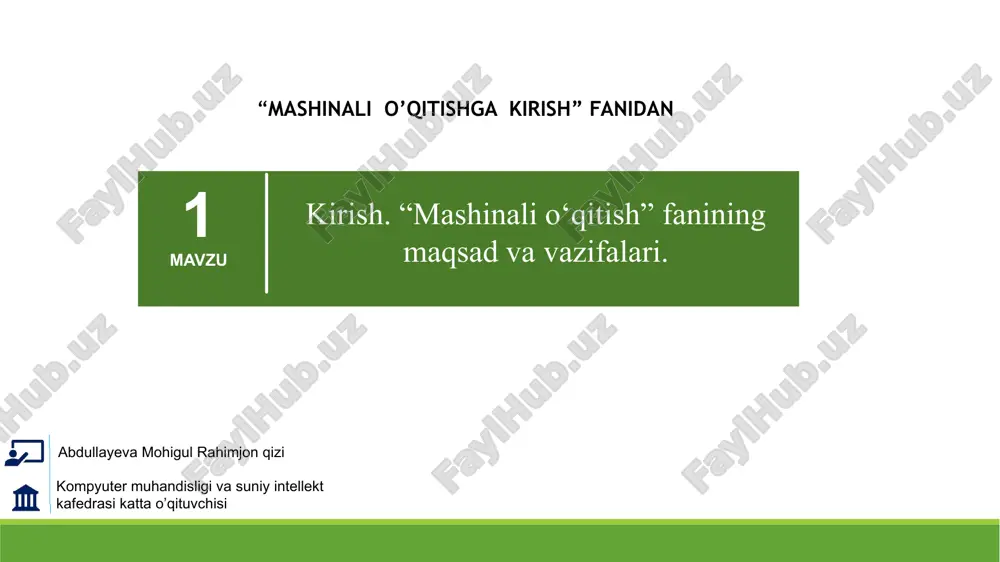 "mashinali o'qitishga kirish" — PPTX