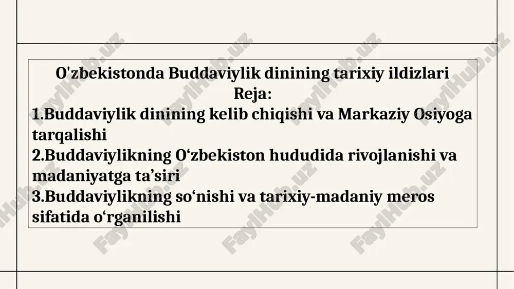 o'zbekistonda buddaviylik dinining tarixiy ildizlari — PPTX