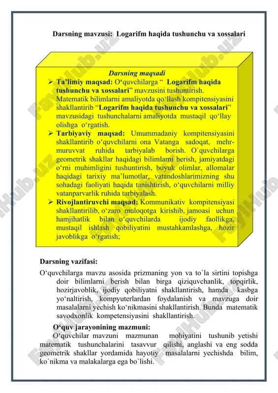 logarifm haqida tushunchu va xossalari — DOCX
