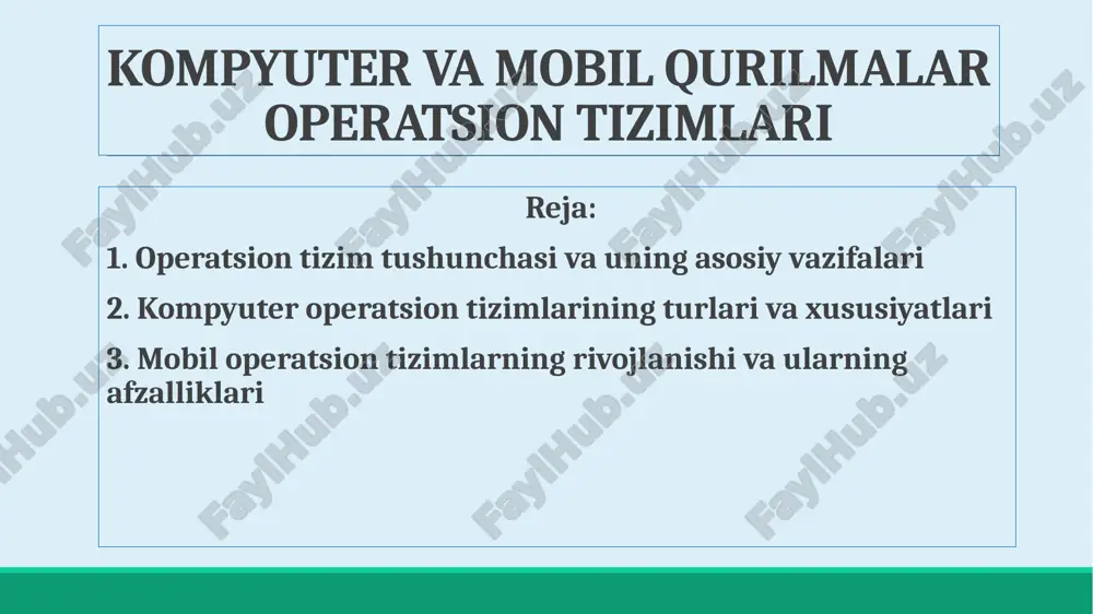 kompyuter va mobil qurilmalar operatsion tizimlari — PPTX
