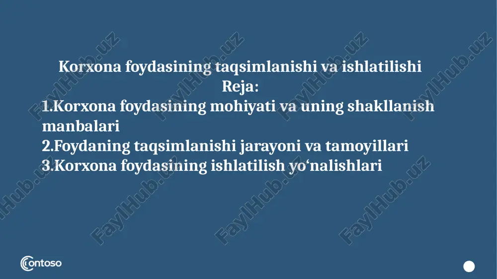 korxona foydasining taqsimlanishi va ishlatilishi — PPTX