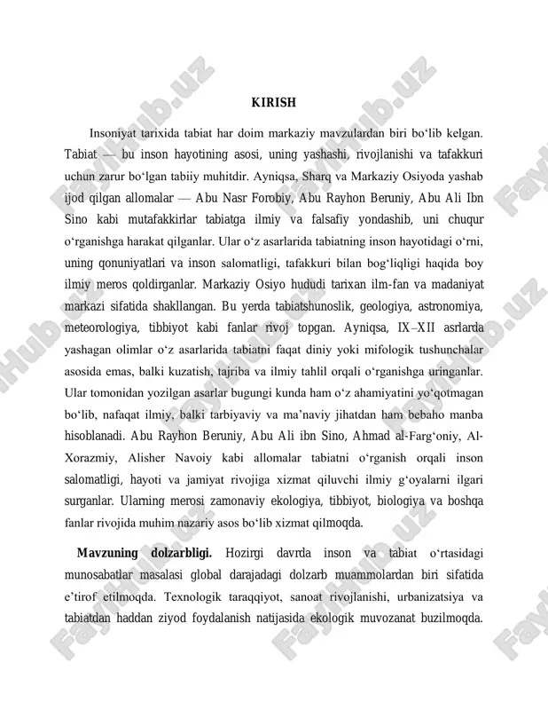 markaziy osiyo olimlarining tabiat haqidagi ilmiy qarashlari — PDF