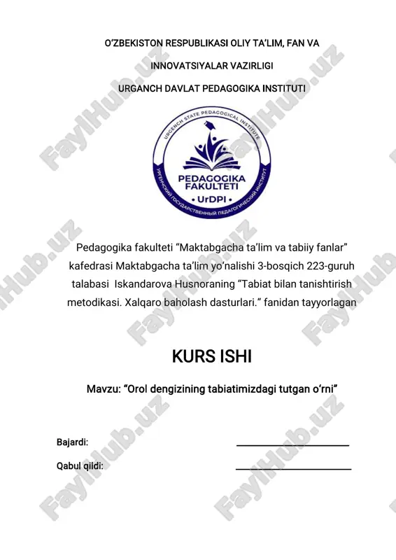 "tabiat bilan tanishtirish metodikasi. xalqaro baholash dasturlari." — PDF