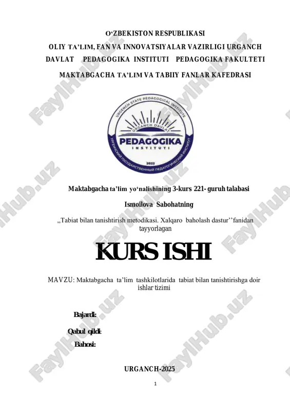 "tabiat bilan tanishtirish metodikasi" — PDF