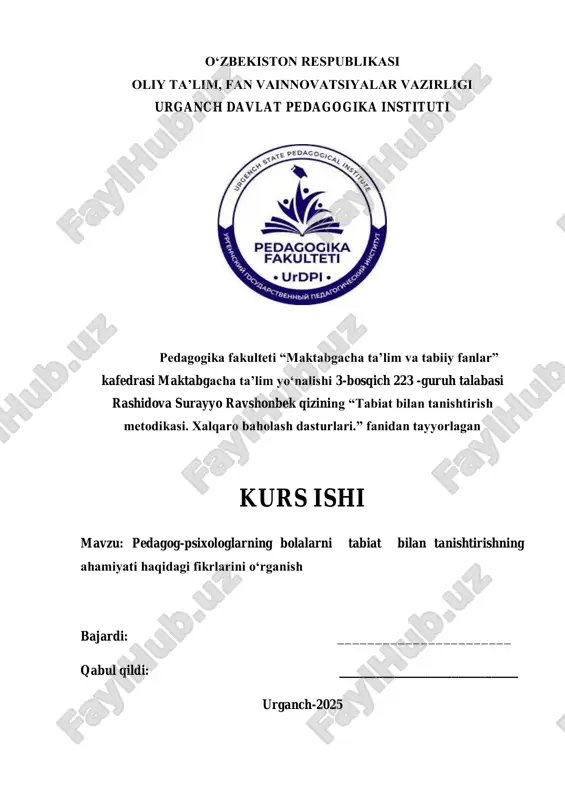 pedagog-psixologlarning bolalarni tabiat bilan tanishtirishning — PDF