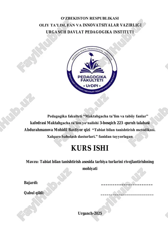tabiat bilan tanishtirish asosida tarbiya turlarini rivojlantirishning mohiyati — PDF